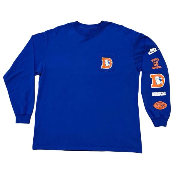 Nike Denver Broncos Royal Rewind Max90 Pocket Long Sleeve Shirt Men’s Large Blue - Picture 1 of 7